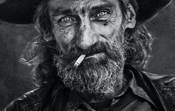Men, Man, Portrait, Beard, Cigarette, Cap, Black & White, Ales Dusa