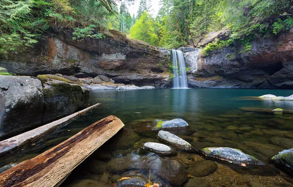 Forest, nature, lake, river, stones, waterfall, USA, Oregon