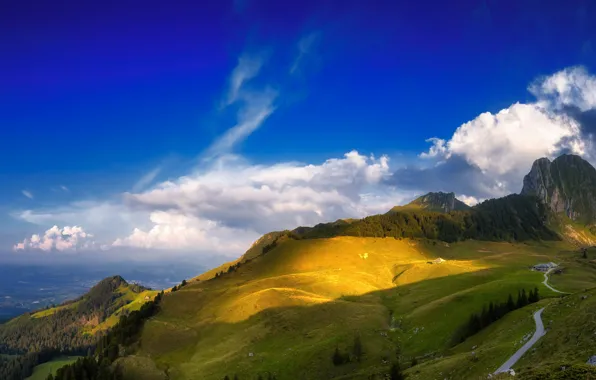 Clouds, landscape, mountains