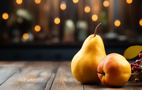Lights, the dark background, Board, Apple, yellow, pear, fruit, pear