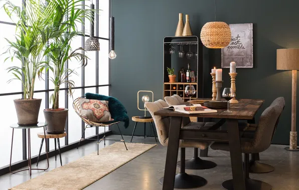 Design, style, lamp, room, wine, interior, plants, candles