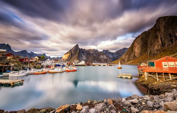 The sky, landscape, mountains, clouds, nature, overcast, rocks, shore