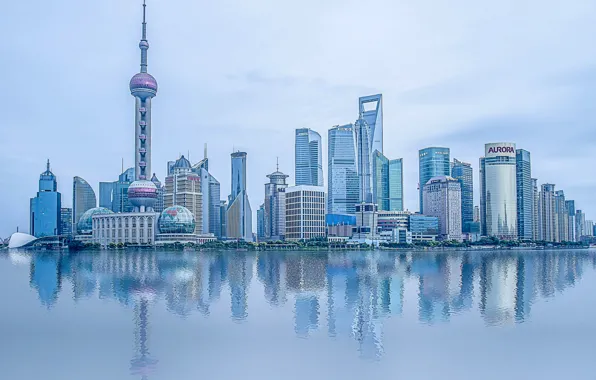 Picture water, reflection, river, China, building, China, Shanghai, Shanghai