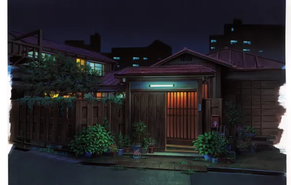 Picture by Kusanagi, plants, home, gate, Japan, the evening, the fence, city street