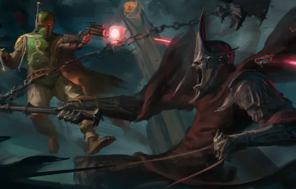 Fiction, Star Wars, art, nazgul, crossover, Lord of The Rings, boba fett