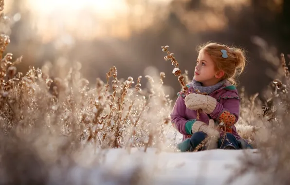 Picture winter, grass, snow, nature, children, girl, child