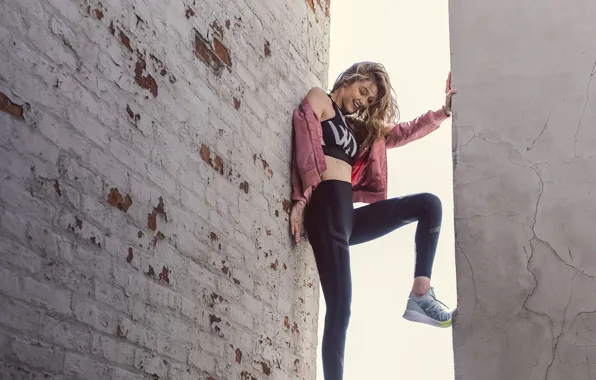 Girl, figure, jacket, Reebok, Gigi Hadid