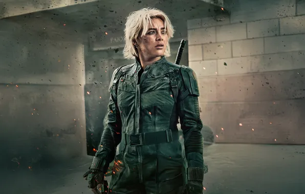 Figure, blonde, poster, Black widow, Florence Pugh, Thunderbolts, Elena Belova, The Thunderbolts