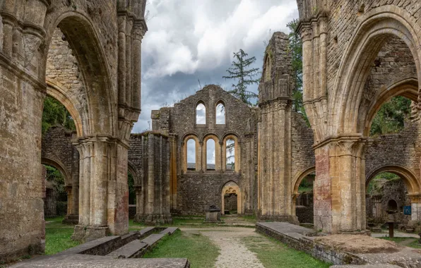 Picture the sky, clouds, Belgium, ruins, Belgium, medieval architecture, Orval Abbey, The Abbey of Orval