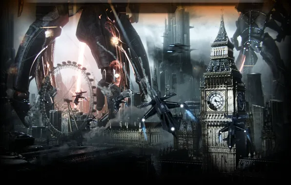 Picture London, Big Ben, the reapers, Mass Effect 3, invasion, Fallen Earth