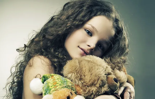 Picture photo, girl, bear, beautiful, plush toy, Pretty girlie