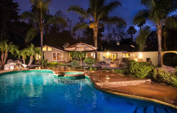 Wallpaper the evening, pool, ranch, rancho, Caifornia for mobile and ...