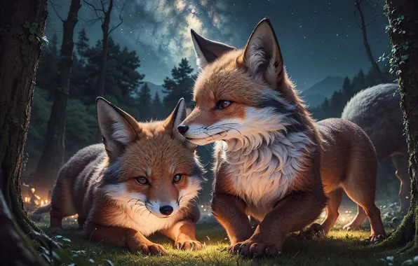 Forest, animals, Fox, Fox, Fox