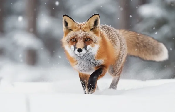 Winter, look, snow, nature, paws, Fox, the snow, red