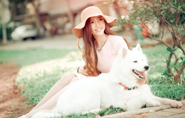 Girl, Park, dog