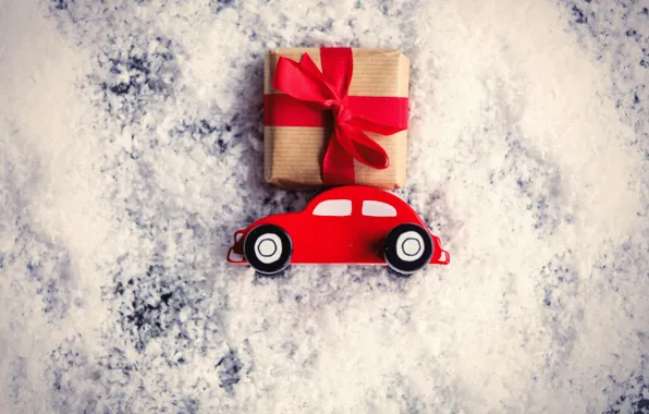 Picture car, snow, New Year, Christmas, gifts, Christmas, snow, Merry Christmas