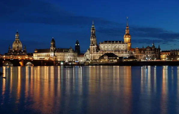 Picture water, light, night, bridge, reflection, building, home, Germany