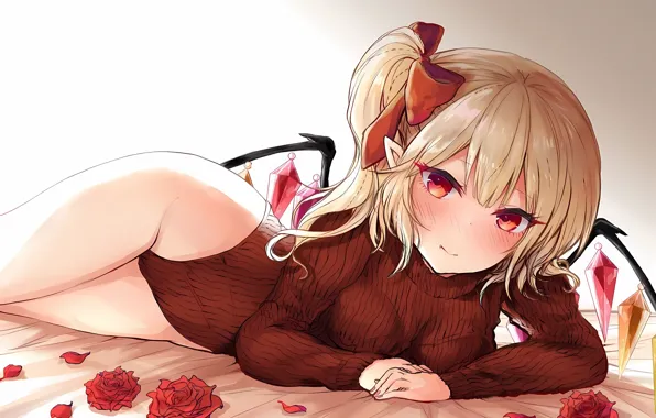 Girl, sexy, bodysuit, long hair, anime, wings, flowers, beautiful