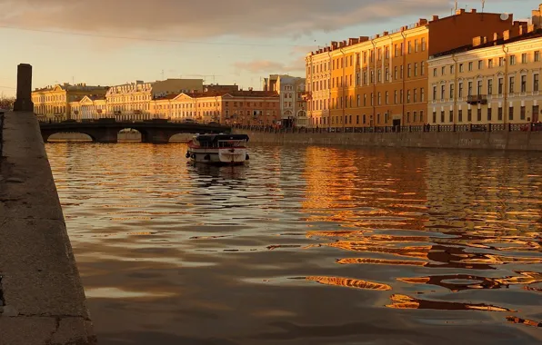 Water, sunset, Peter, boat, Saint Petersburg, channel