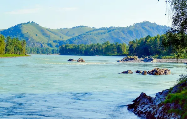 Landscape, mountains, nature, river, the Altai mountains, Altay, Katun