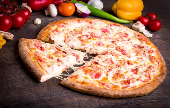 Cheese, pepper, vegetables, pizza, tomato, piece