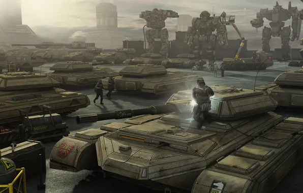 Robots, art, soldiers, repair, tanks, Mechwarrior Online