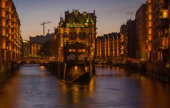 Picture bridge, home, the evening, Germany, channel, Hamburg