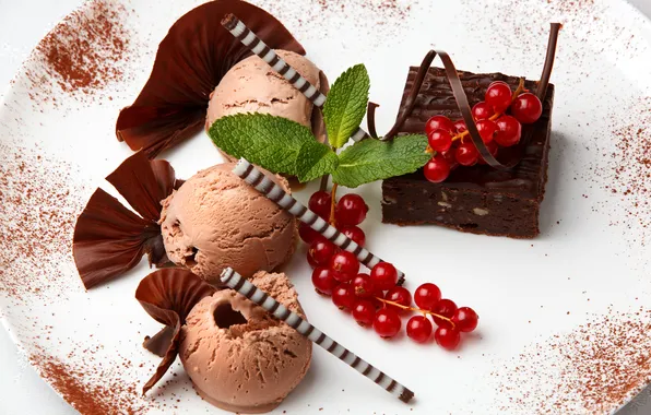 Chocolate, sweet, dessert, berries, ice cream