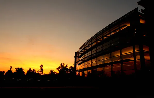 The sky, sunset, the building, silhouette