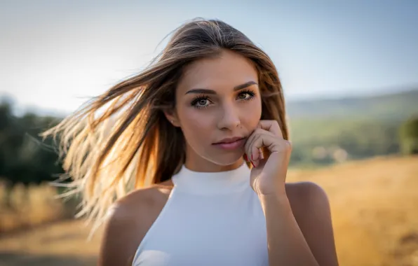 Picture look, the sun, nature, model, portrait, makeup, hairstyle, brown hair