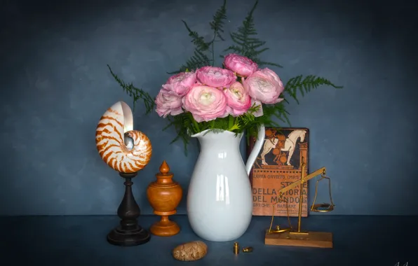 Flowers, pink, bouquet, vase, still life, Buttercup