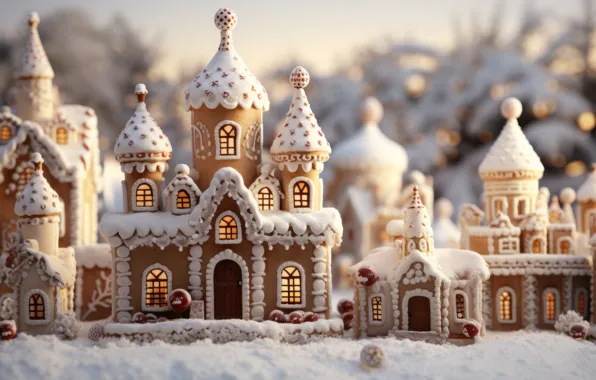 Winter, snow, house, castle, home, roof, Christmas, New year