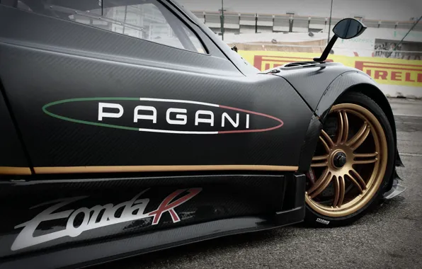 Pagani, supercar, black, Zonda, front, carbon, track