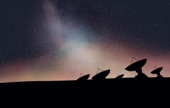 Night, the milky way, radio telescopes