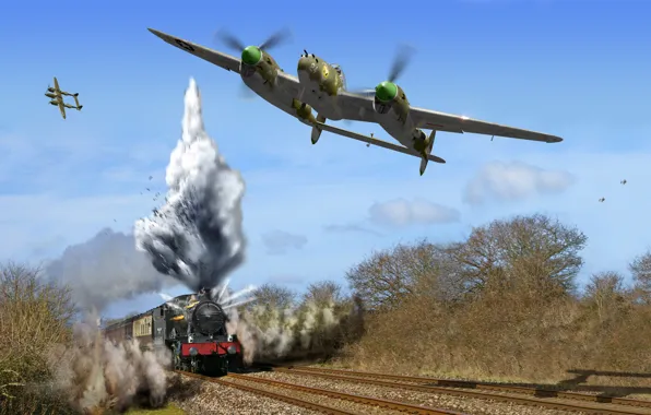 Picture smoke, figure, train, art, fighters, couples, aircraft, WW2