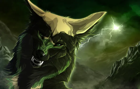Picture lightning, wolf, fangs, art, wolfroad