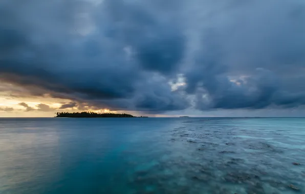 Sunset, the ocean, island, reef, Maldives, Kihaad