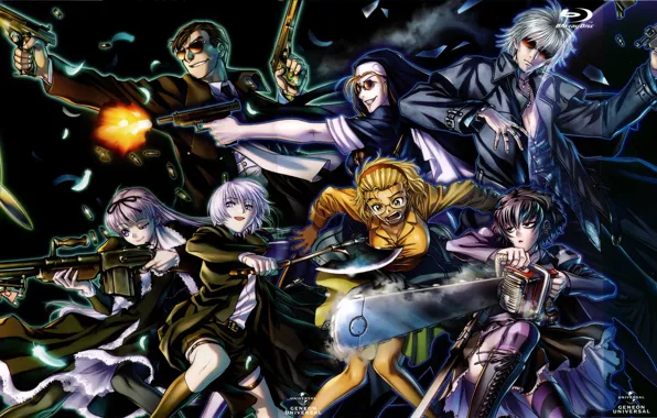 Gun, shot, Black Lagoon, machine, nun, euphoria, grin, madness