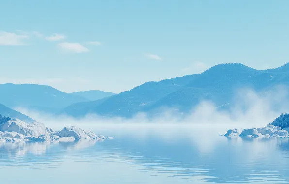 Water, mountains, background, Wallpaper, art, haze, wallpaper, water