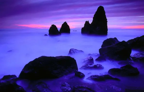 Picture blue, stones, rocks, shore, horizon