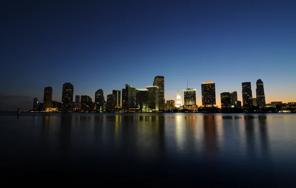 Sea, night, bridge, lights, lights, Miami, the evening, Miami