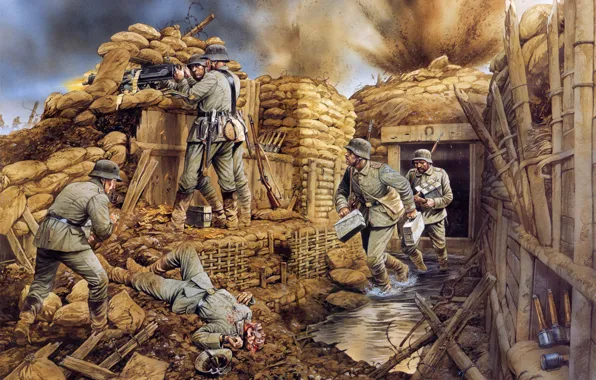 Picture ambush, soldiers, machine gun, the corpse, the Germans