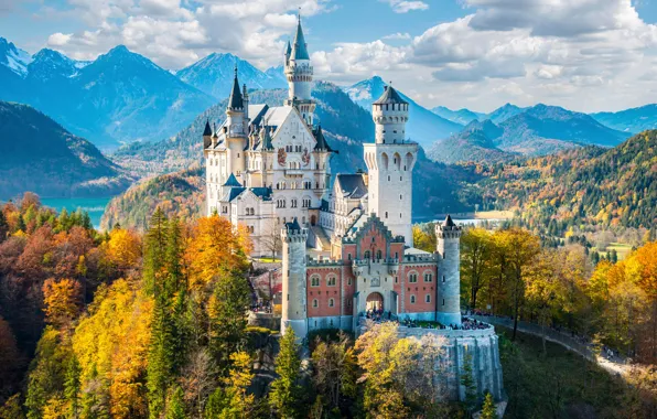 Picture Mountains, Autumn, Rocks, Trees, Germany, Forest, Castle, Bayern