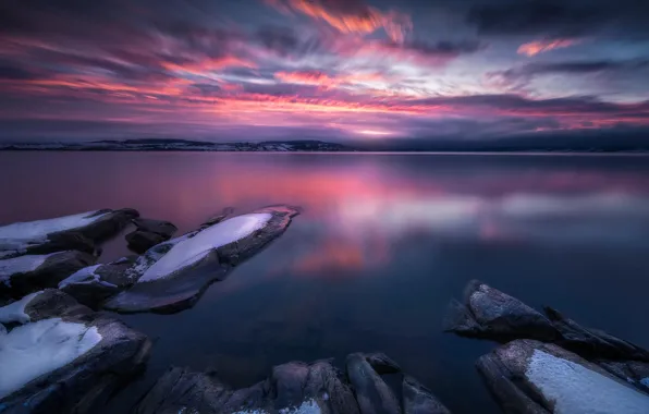 Picture Landscape, Snow, Sunrise, Norway, Lake, Tyrifjorden