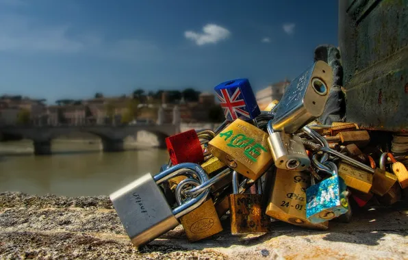 Picture bridge, Rome, Italy, Italy, locks, Rome, locks, Ponte Sant'angelo, Ponte Sant'angelo, St Angelo bridge