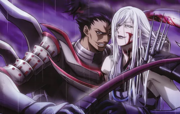 Night, blood, katana, armor, the shower, the fight, wound, samurai