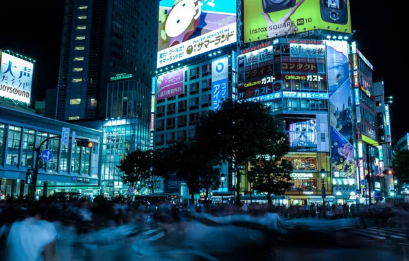 Night, the city, lights, street, building, skyscrapers, excerpt, Japan