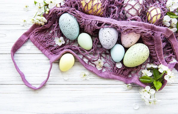 Flowers, eggs, spring, colorful, Easter, flowers, spring, Easter