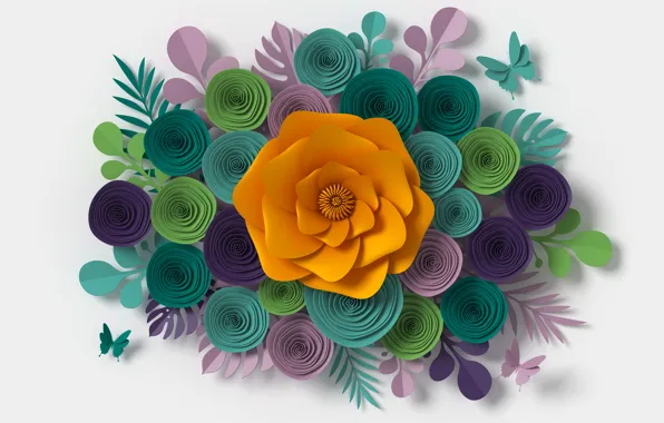 Flowers, rendering, pattern, colorful, flowers, composition, rendering, paper