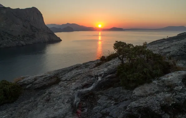 The sun, landscape, mountains, nature, rocks, dawn, morning, Alexey Platonov